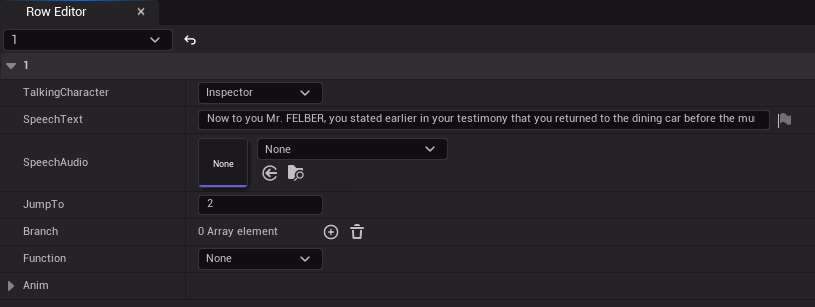 Data for a dialogue line
