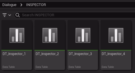 Data Tables, each one corresponding to a dialogue sequence